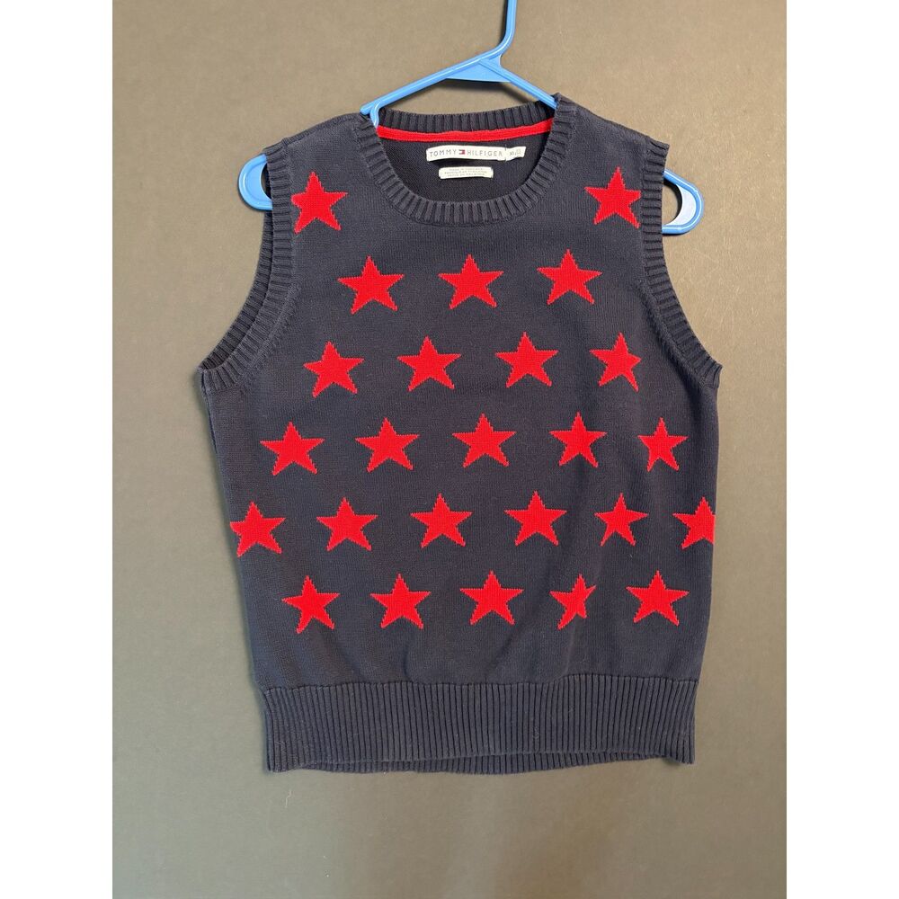 Tommy Hilfiger Navy Blue Red Star Cotton Sweater Vest Womens S M Mens XS